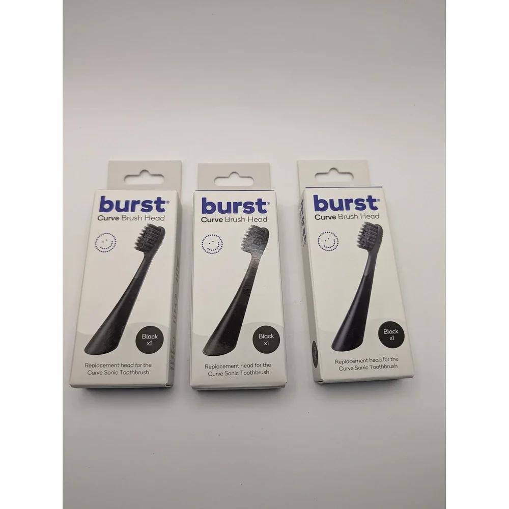 3 Packs Burst Curve Sonic Toothbrush Replacement Heads Black Super Soft Bristles